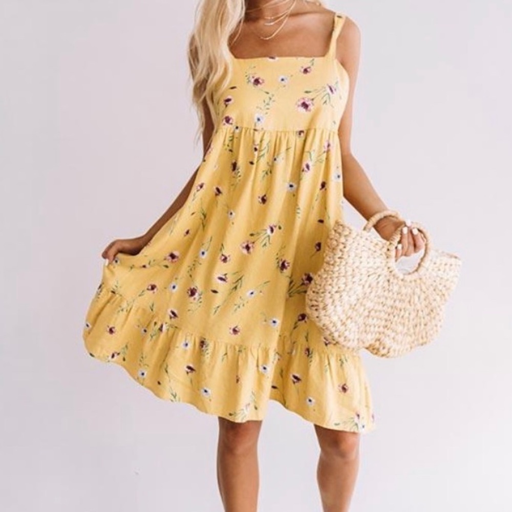 Boutique Yellow Flowy Floral Sundress